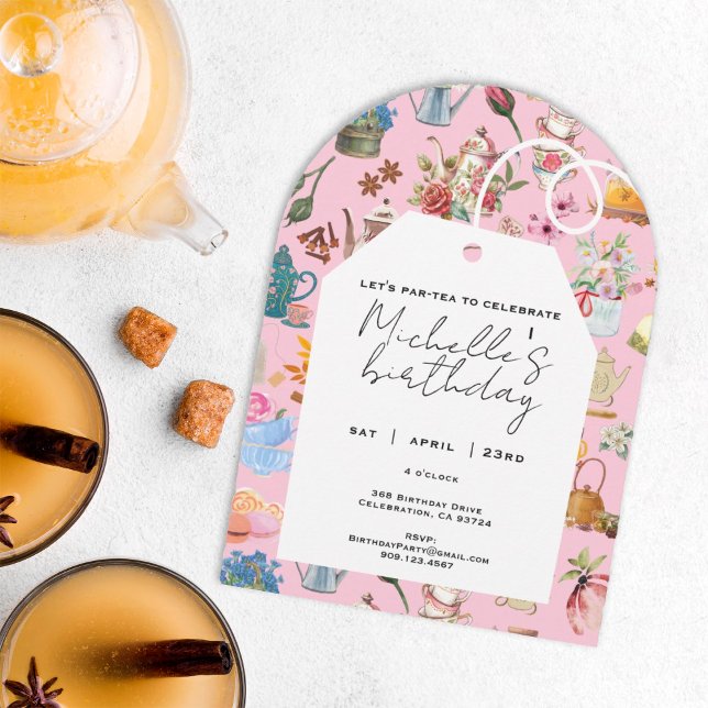 Låt oss Par Tea vid någon ålder Rosa vid födelseda Inbjudningar (Skapare uppladdad)