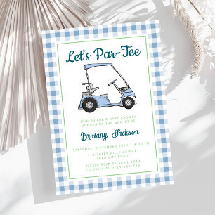 Låt oss Par Tee Golf Blue Checkered Boy Shower Inbjudningar