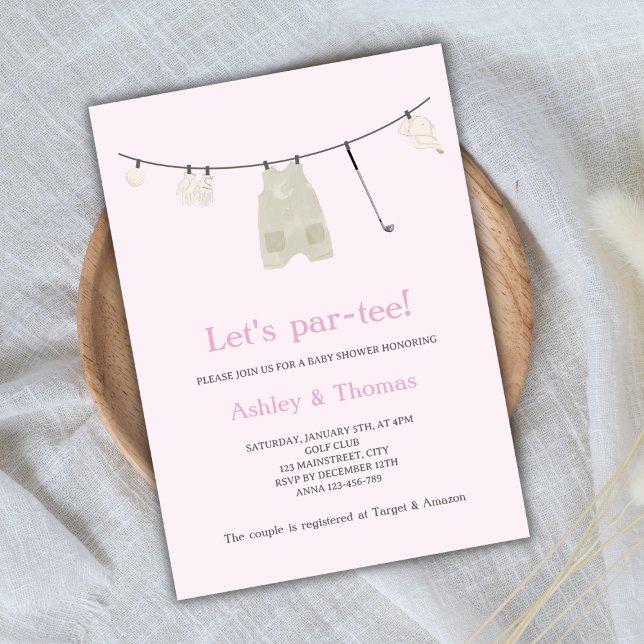 Låt oss Par-Tee Golf Söt Flick Baby Shower Inbjudningar (let's par-tee golf baby shower invitation baby girl)