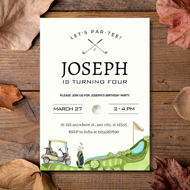 Låt oss Par-Tee! Golf Thned 4e födelsedagen Party Inbjudningar (Let's Par-Tee! Golf Themed 4th Birthday Party Invitation
)