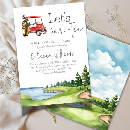 Låt oss Par Tee Red Cart Golf Baby Shower Party Inbjudningar