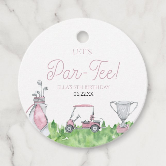 Låt oss Par-Tee Rosa Golf-Födelsedagsfest Gåvor Etiketter (Framsida)