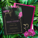 Låt oss Party Black Guld Neon Tropical 40:e födels Inbjudningar<br><div class="desc">Fira din födelsedag i stil med den här djärva,  nynena,  tropiska inbjudan med accenter från guld glitter,  skarpa orkidéer från rosa och tropiska gröna mot svart bakgrund. Kom på - låt oss party!</div>