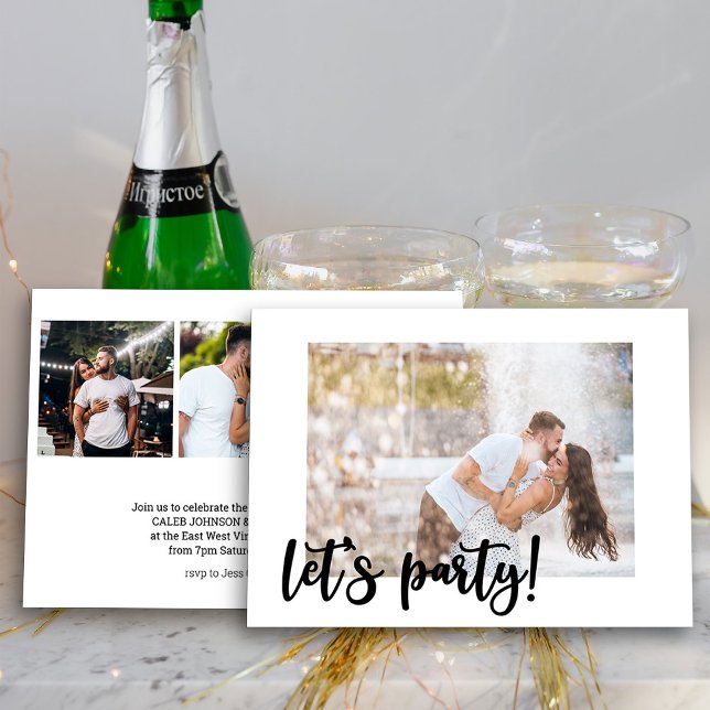 Låt oss Party Black Push Script 4 Photo Förlovning Inbjudningar (Photo Engagement Party Invite from my Engagement Party Invitations Collection)