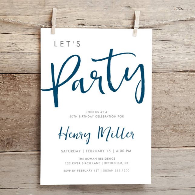 Låt oss Party Blue och Grått Minimalistisk födelse Inbjudningar (Skapare uppladdad)