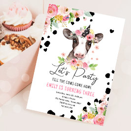Låt oss Party Cow Blommigt Girl Girl Boskap Birday Inbjudningar