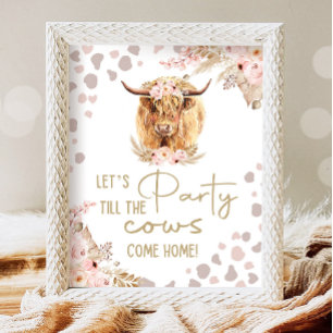 Låt oss Party Cow Highlander Cow Boho Farm Birthda Poster