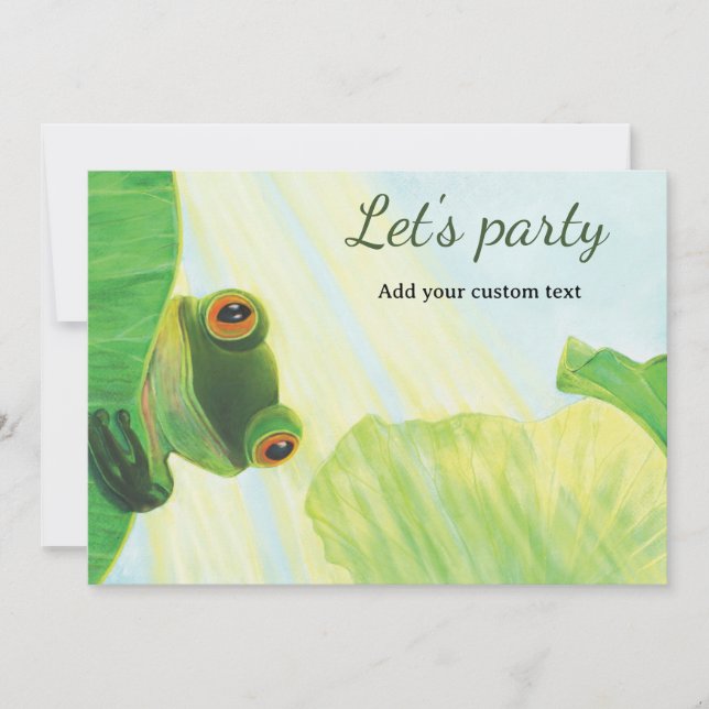 Låt oss party - Den storögda grönt grodan Inbjudningar (Framsida)
