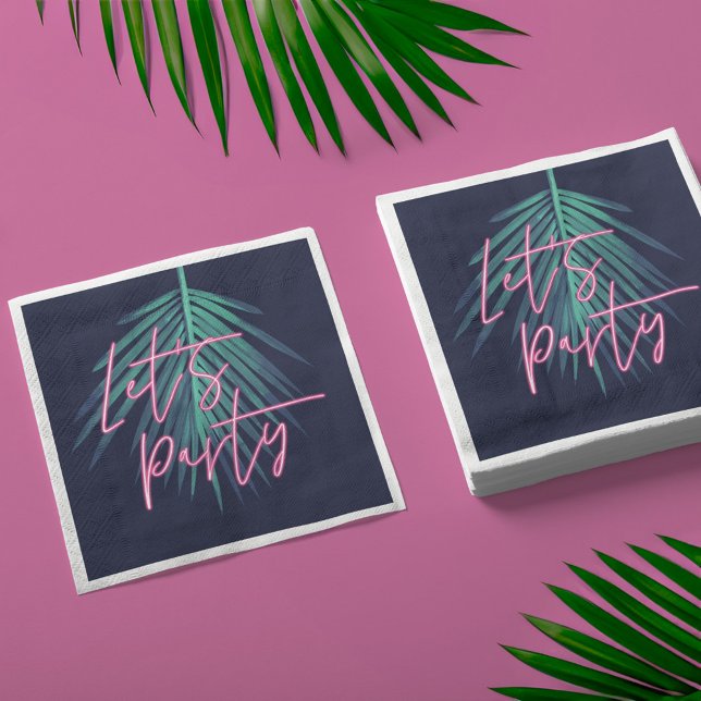 Låt oss Party Electric Kärlek Neon Tropical Handfl Pappersservett (Let's Party Electric Love Neon Tropical Palm Leaf Napkins)