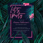 Låt oss Party Electric Neon Rosa Tropical Birthday Inbjudningar<br><div class="desc">Firar din födelsedag med en stänk nybörjare! Vår inbjudan till elnätsfödelsedag är perfekt för någon som söker ett djärvt nattliv, med en modern reflekterande estetik. Vi är inspirerade av nylonmärkenas skönhet och fasthet och har skapat en ljusnande rosa neon stil-teckentypografi, parad med lysande elektrisk grönt och akvatisk tropisk handflatan- och...</div>