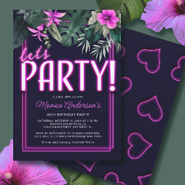 Låt oss Party Electric Rosa Neon Tropical Birthday Inbjudningar
