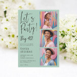 Låt oss party fotosage-grönt fyrtio år inbjudningar<br><div class="desc">Fira de stora 4-0 i stil med den här moderna och elegant 40-årsfestinbjudan! Pastel Sage grönt Med en elegant och ren design visar den här inbjudan den lekfulla frasen "Låt oss Party!" i ett snyggt-skript, följt av "Big 40!" i fet stil. På den lämnat sidan av kortet finns alla viktiga...</div>