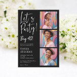 Låt oss party fotovit svart fyrtioårsdag inbjudningar<br><div class="desc">Fira de stora 4-0 i stil med den här moderna och elegant 40-årsfestinbjudan! Vit på svart Med en slimmad och ren design visar den här inbjudan den lekfulla frasen "Låt oss Party!" i ett snyggt-skript, följt av "Big 40!" i fet stil. På den lämnat sidan av kortet finns alla viktiga...</div>