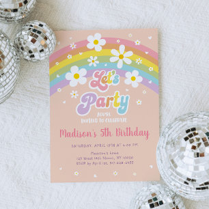 Låt oss Party Groovy Daisy Rainbow Birthday Inbjudningar