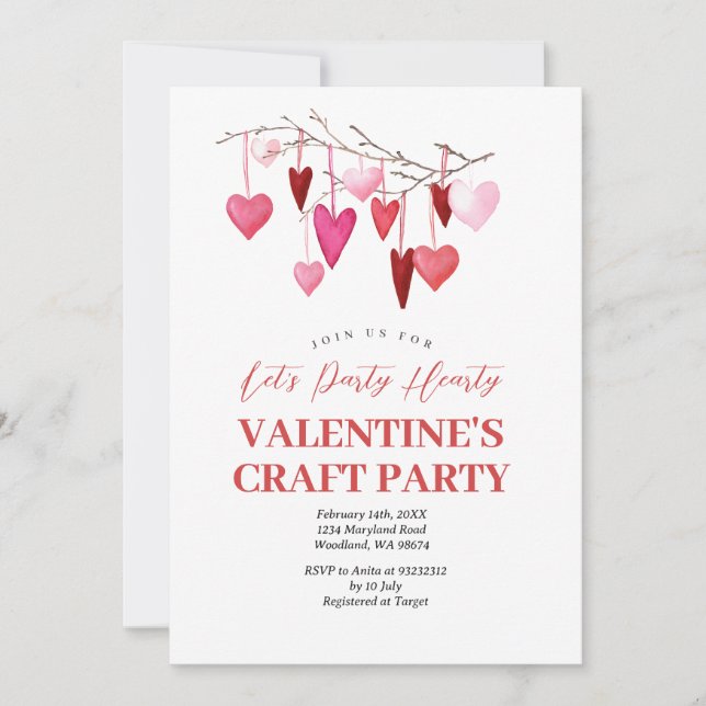 Låt oss Party Hearty Valentine Craft Party Inbjudningar (Framsida)