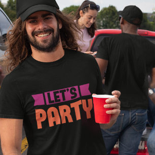 Låt oss Party-Lila och Orange på svart T Shirt