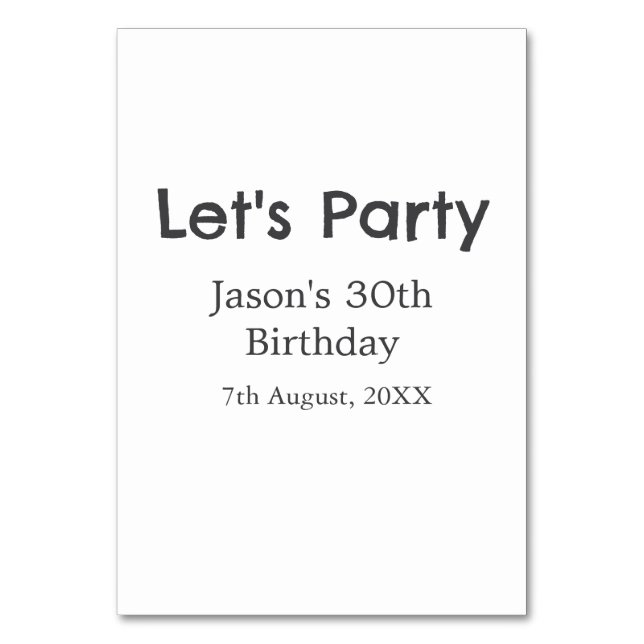 Låt oss party lycklig 30års födelsedag, enkel gråt bordsnummer (Framsidan)