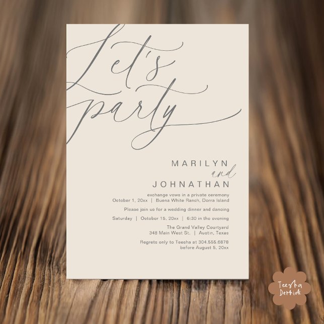 Låt oss Party lyckligtvis efter Bröllop-middagen Inbjudningar (Let's Party Happily Ever After Modern Romantic Wedding Dinner Invitation Card PDF Cream Grey)