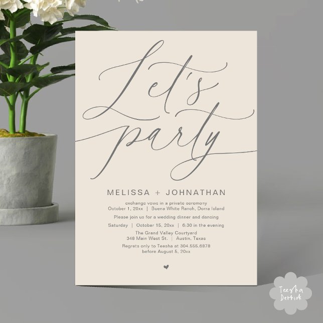 Låt oss Party lyckligtvis efter Bröllop-middagen Inbjudningar (Let's Party Happily Ever After Romantic Modern Wedding Dinner Invitation Card PDF Cream Grey)