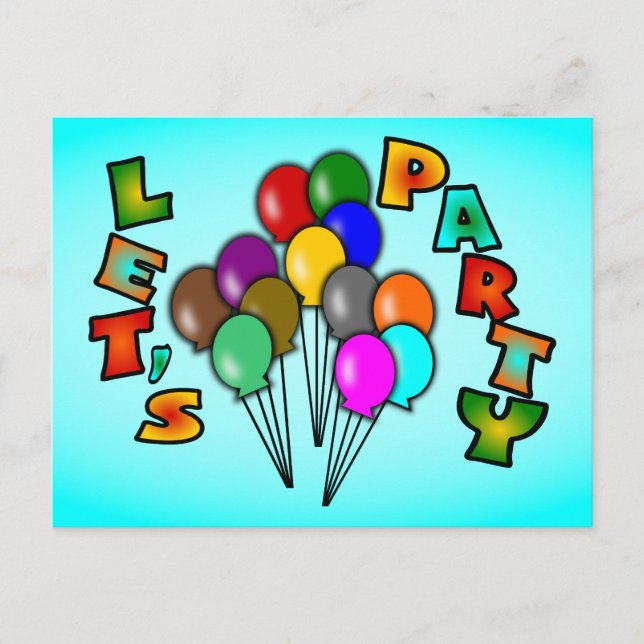 Låt oss Party med ballongBouquets, flera Färg Inbjudan Vykort (Framsida)
