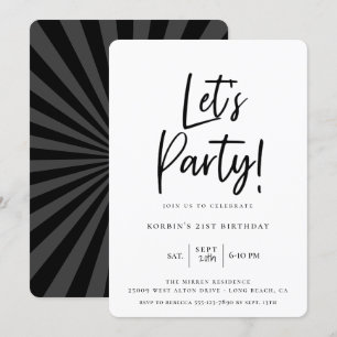 Låt oss Party Modern Black Script Birthday Inbjudningar