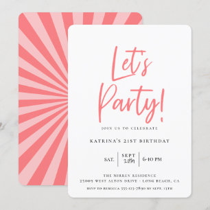 Låt oss Party Modern Rosa i födelsedagen Inbjudningar