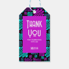 Låt oss Party Neon Lila Blue Geometric Tack Presentetikett