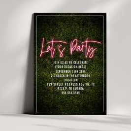 Låt oss Party Neon Script Boxwood Generic Inbjudningar