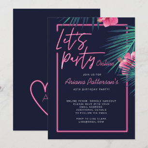 Låt oss Party Online Neon Rosa Tropical Birthday Inbjudningar