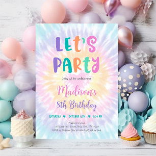Låt oss Party Pastel Tie Dye Boho Hippie Birthday Inbjudningar