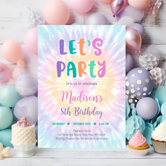 Låt oss Party Pastel Tie Dye Boho Hippie Birthday Inbjudningar (Skapare uppladdad)