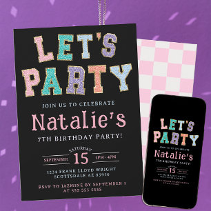 Låt oss Party Preppy Faux Chenille-Födelsedagsfest Inbjudningar
