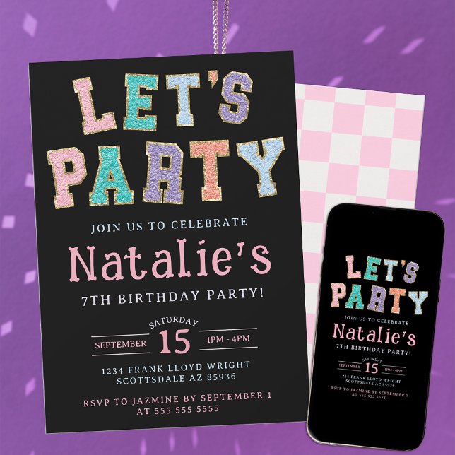 Låt oss Party Preppy Faux Chenille-Födelsedagsfest Inbjudningar (Skapare uppladdad)