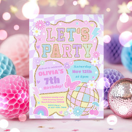 Låt oss Party Preppy Varsity Mode Groovy Birthday Inbjudningar