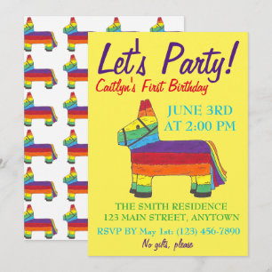Låt oss Party Rainbow Donkey Birthday Fiesta Piñat Inbjudningar