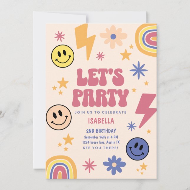 Låt oss Party Rainbow Stars Barns födelsedag Inbjudningar (Framsida)