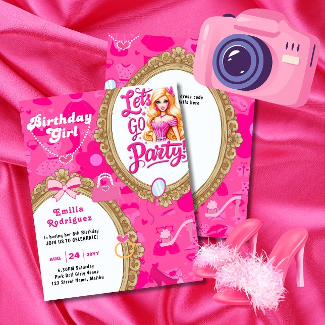 Låt oss Party Retro Doll-tillbehör Bright Rosa (Skapare uppladdad)