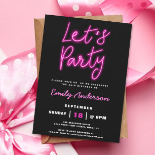 Låt oss Party Retro Neon i någon Födelsedagsfest Inbjudningar