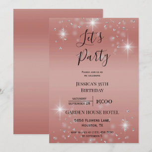 Låt oss Party Ro Guld Glitter och Sparkles födelse Inbjudningar