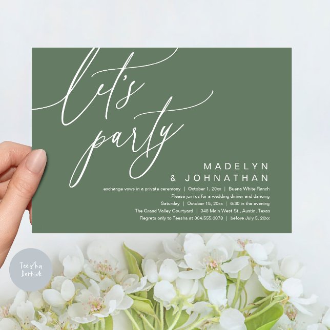 Låt oss Party, romantiska Bröllop-middagen och Dan Inbjudningar (Let's Party, Romantic Charm Wedding Dinner Dancing Lunch Brunch Invitation Card PDF Sage Green)
