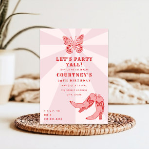 Låt oss Party Rosa Cowgirl Boots Butterfly Birthda Inbjudningar