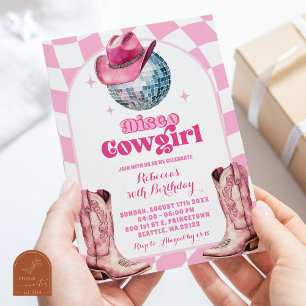 Låt oss Party Rosa Disco Boll Cowgirl Birthday Inbjudningar