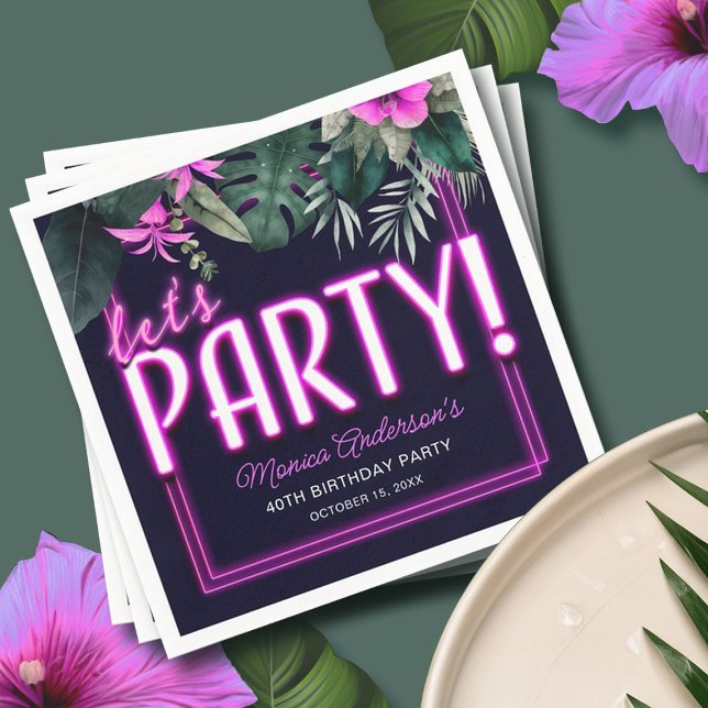 Låt oss Party Rosa Neon Tropical Birthday Pappersservett (Let's Party Pink Neon Tropical Birthday Napkins)