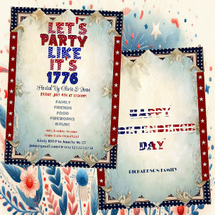 Låt oss Party som det är 1776 Shabby chic 4 juli Inbjudningar