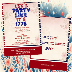 Låt oss Party som det är 1776 Shabby chic 4 juli Inbjudningar