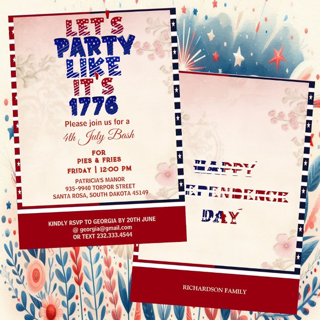 Låt oss Party som det är 1776 Shabby chic 4 juli Inbjudningar (Let's Party Like It's 1776 Shabby Chic 4th July Invitation)