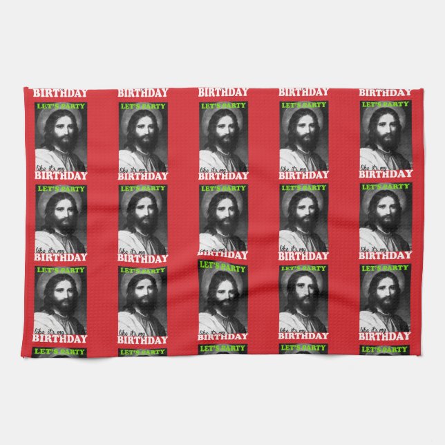 Låt oss party som om det är min födelsedag kökshandduk (Horisontell)