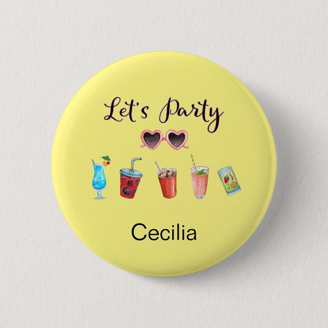 Låt oss Party sommarPersonlig med Namn Knapp (Framsida)