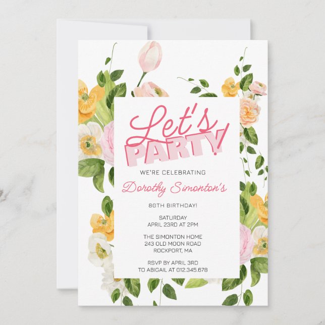Låt oss Party Trendig Typografi 80:e födelsedagen Inbjudningar (Framsida)