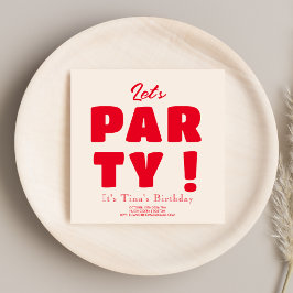 Låt oss Party! Vibrant röd typografi, Vuxen Inbjudningar
